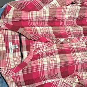Croft & Barrow Pink Plaid Button Down Top #New PTP:22" Length 29.5"